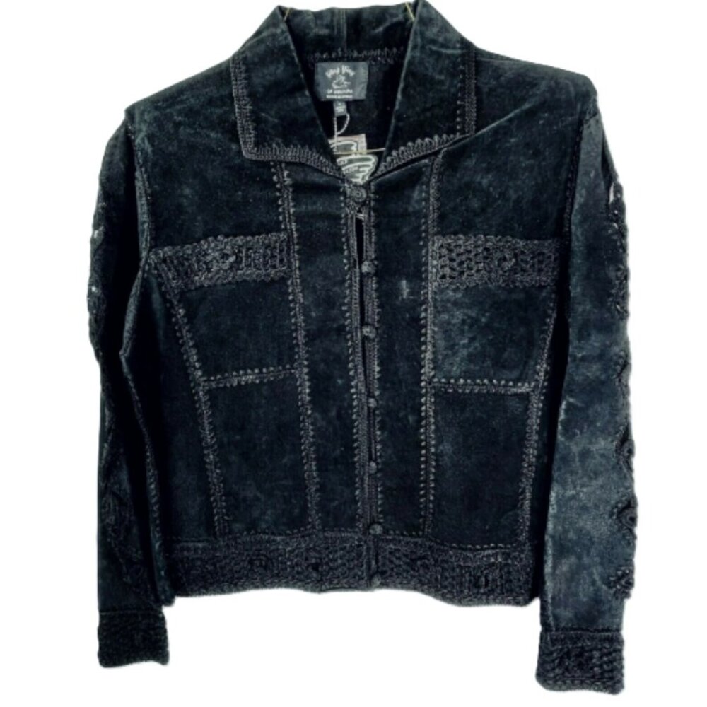 Vintage Suede Leather Jacket Black Patchwork Ying Ying Of Nevada M NEW Old Stock